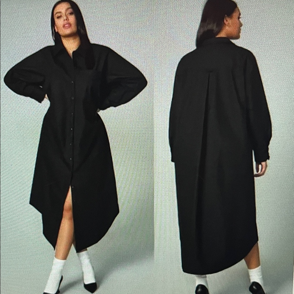 New! Maeve Anthropologie Soren Black Long Sleeve Button-Front Midi Shirt Dress